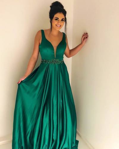 Dark Green A Line Prom Dress, Sexy Evening Dress, Formal Long Evening Gowns, BH91206