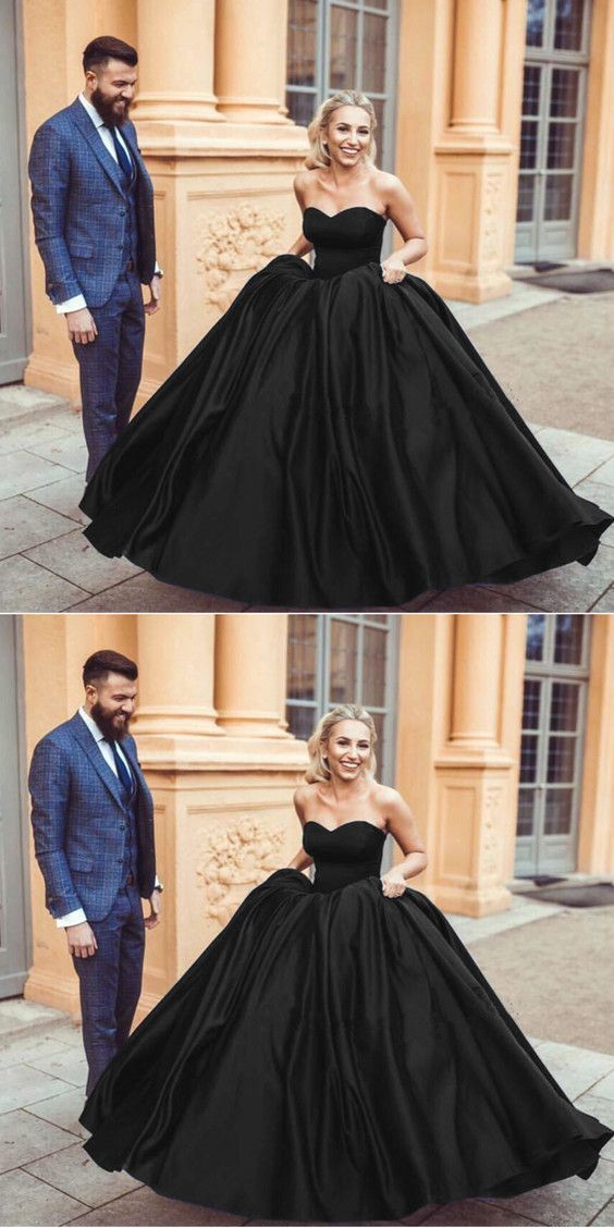 Black Satin Sweetheart Ball Gowns,BH91087