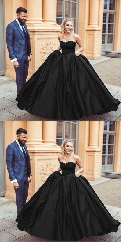 Black Satin Sweetheart Ball Gowns,BH91087