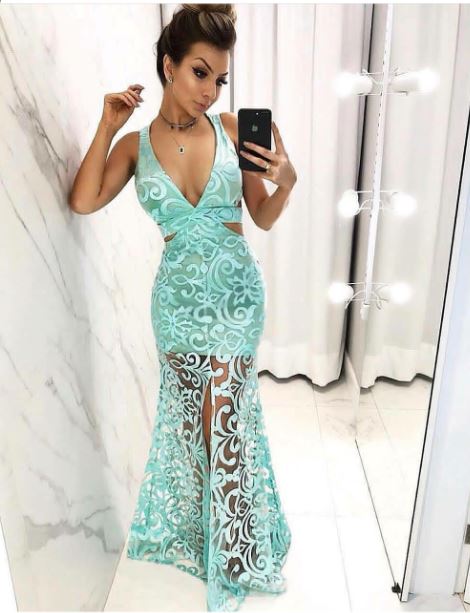 Front Slit Sexy Deep V-neck Prom Dress, BH91254