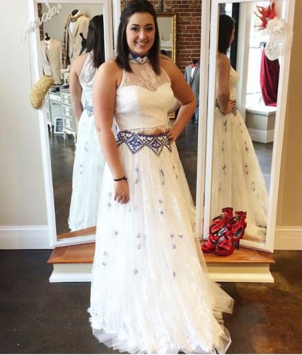 Two Piece White Lace Prom Dress,BH91145