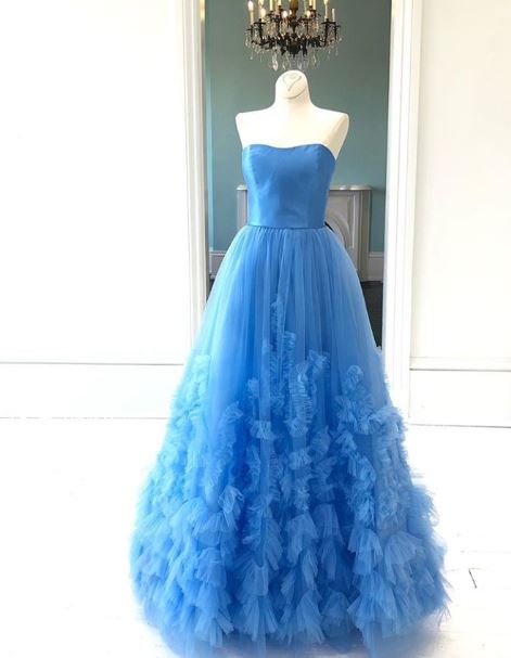 A Line Strapless Tulle Prom Dress,Evening Dress,BH91146