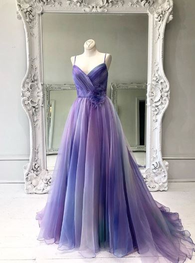 Spaghetti Straps Lilac Tulle Prom Dress,Evening Dress,BH91147