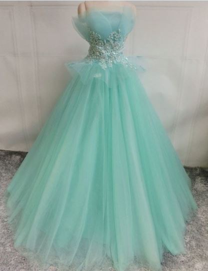 Elegant Tulle Green Appliques Evening Dress, Lace up Formal Prom Dresses, BH91207