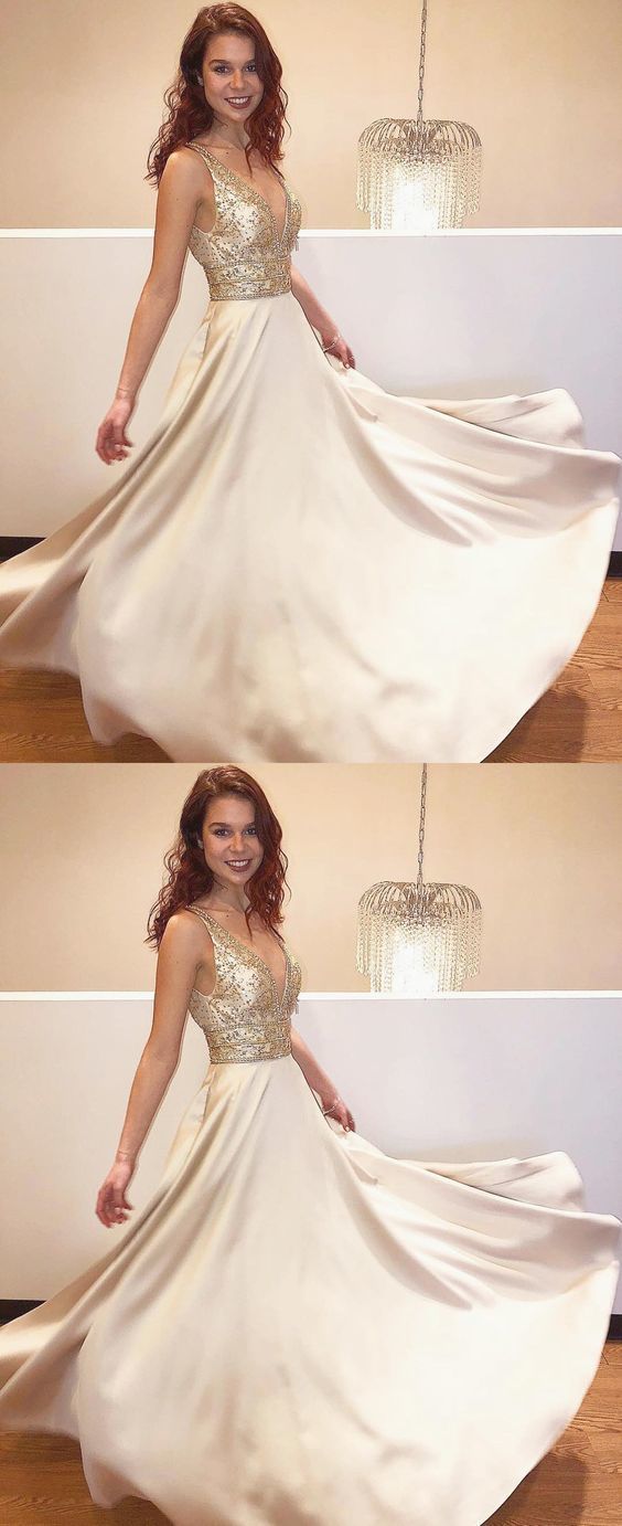 gorgeous prom dress,long prom dress,gold beaded evening dress,BH91080