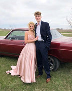 Pink two pieces long prom dress, pink evening dresses,BD39001