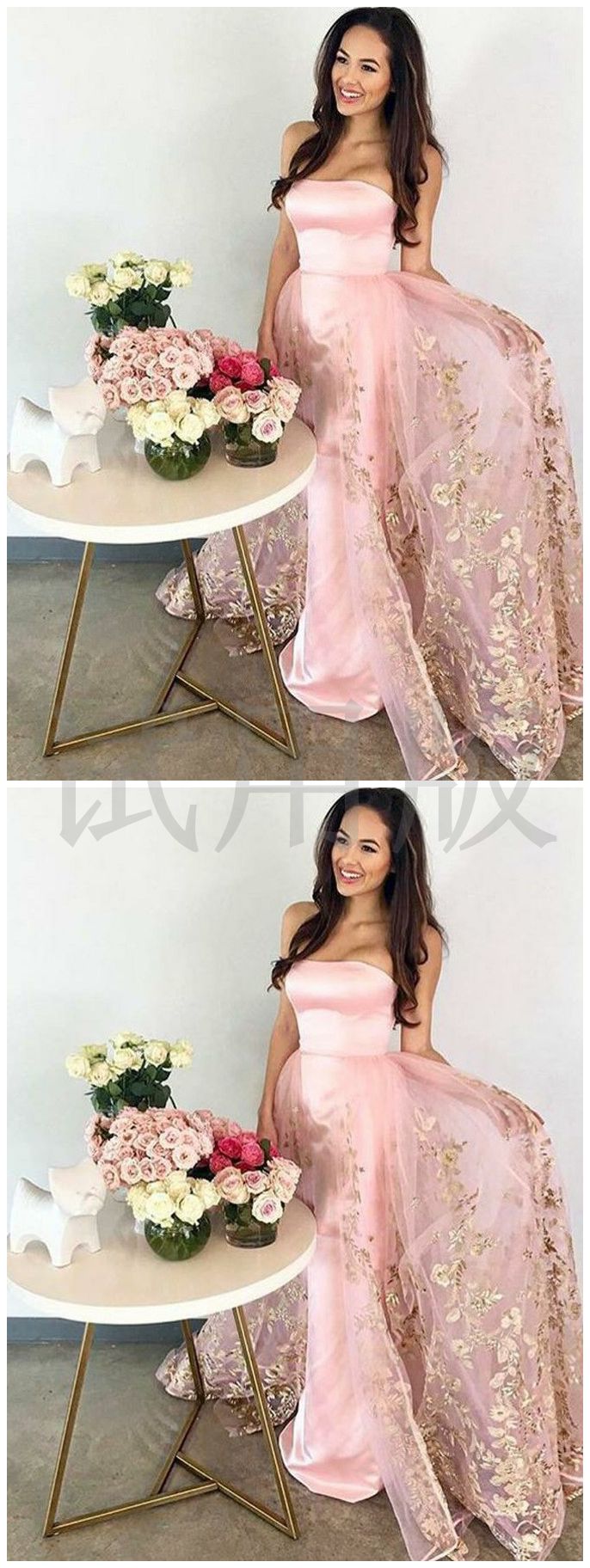 chic pink strapless long prom dress pretty party dress,HO198