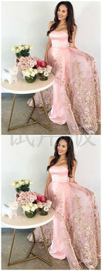 chic pink strapless long prom dress pretty party dress,HO198