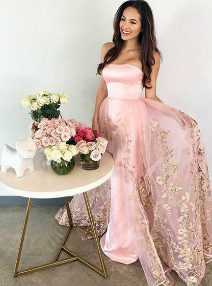 chic pink strapless long prom dress pretty party dress,HO198