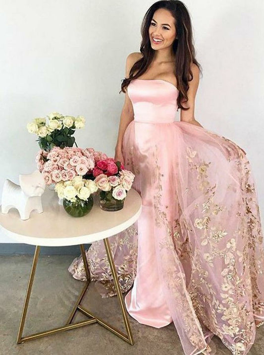 chic pink strapless long prom dress pretty party dress,HO198