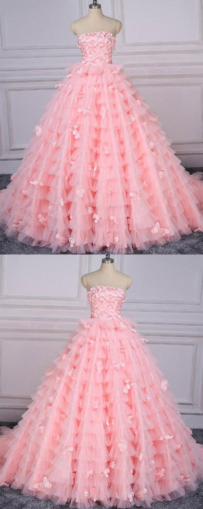 Prom Dress Pink, Prom Dress Lace, Unique Prom Dress,BH91027