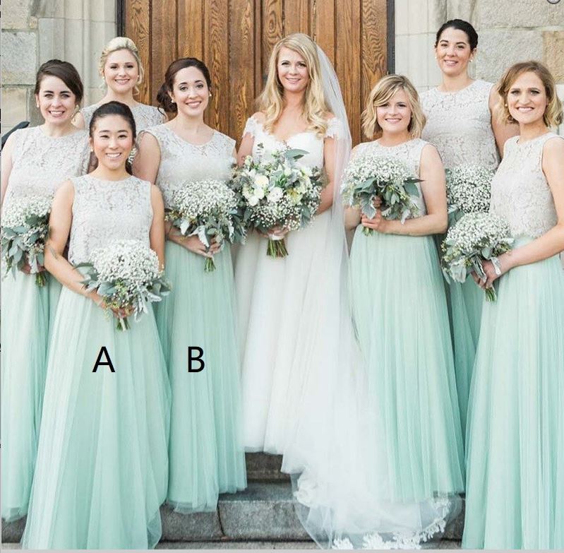 A-Line Round Neck Mint Green Bridesmaid Dress with Lace,BH91108