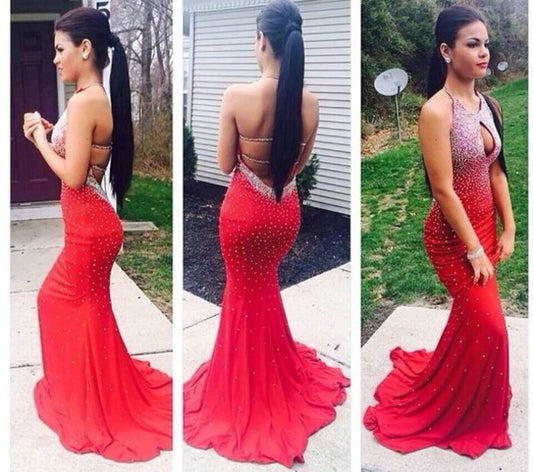 Red Prom Dress, Mermaid Prom Dress, Sexy Prom Dress, Backless Prom Dress, Evening Dress,BD108