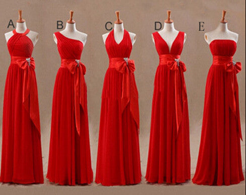 Mismatched Bridesmaid Dress,Long Bridesmaid Dress,Chiffon Bridesmaid Dress,Red Bridesmaid Dress, BD128