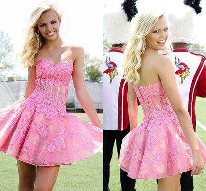 Homecoming dress,Short prom Dress,hot pink lace Prom Dresses,Party dress for girls,BD910