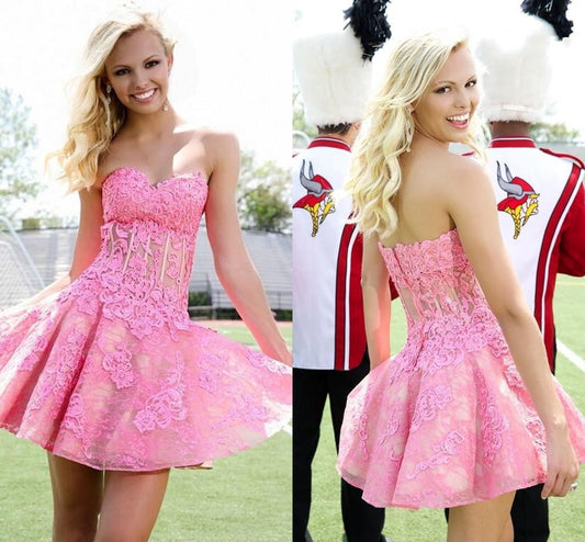 Homecoming dress,Short prom Dress,hot pink lace Prom Dresses,Party dress for girls,BD910