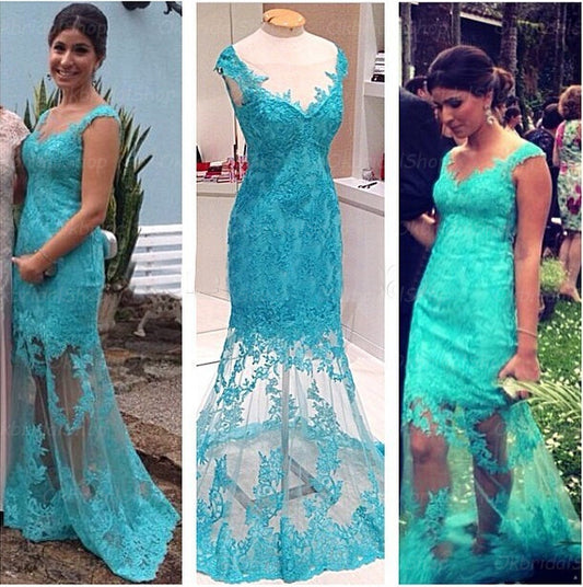 lace prom dress,blue Prom Dress,long prom dress,see through prom dress,evening dress,BD781