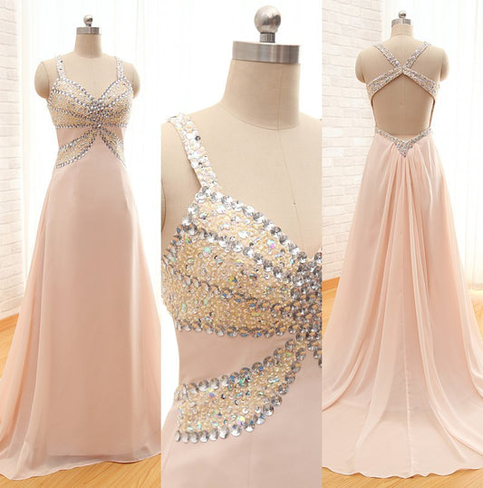 pink prom dress,long Prom Dress,chiffon prom dress,backless prom dress,evening dress,BD787