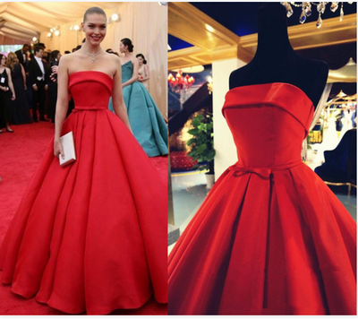 red prom Dress,strapless Prom Dress,A-line prom dress,satin prom dress,long prom dress,BD906