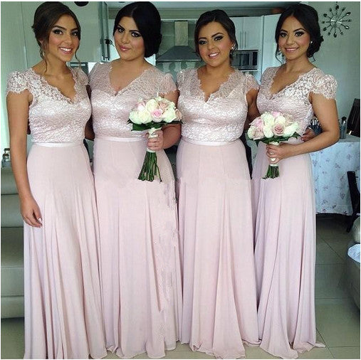 blush pink bridesmaid dress,long bridesmaid dress,lace top bridesmaid dress,cheap bridesmaid dresses,BD829