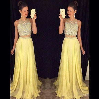 yellow Prom Dresses,two-pieces Prom Dress,charming Prom Dress,long Prom Dress,party dress,BD1005