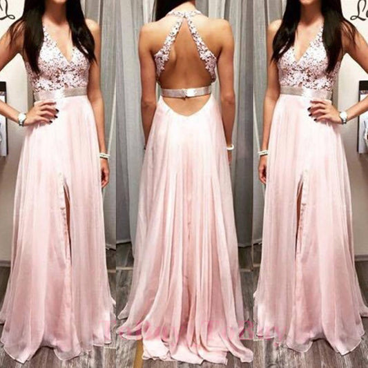 blush pink prom Dress,slit Prom Dress,backless prom dress,Charming prom dress,Long prom dress,BD1019