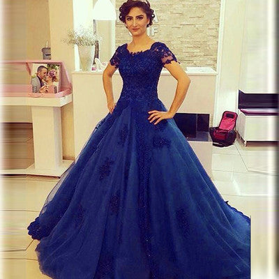 royal blue Prom Dresses,lace Prom Dress,A-line Prom Dress,charming Prom Dress,long prom dress,BD1505