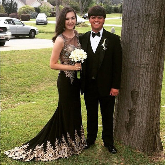 lace applique prom dress,long black Prom Dress,formal evening gown,charming prom gown,BD933