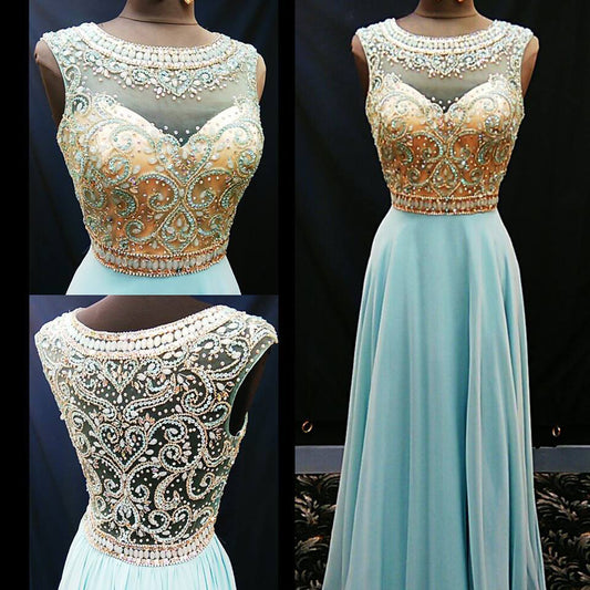 blue prom dress,long Prom Dress,beaded evening gown,formal prom gown,BD927