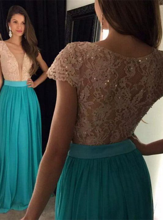 cap sleeves prom dress,blue Prom Dress,Long evening dress,charming evening gown,formal prom gown,BD924