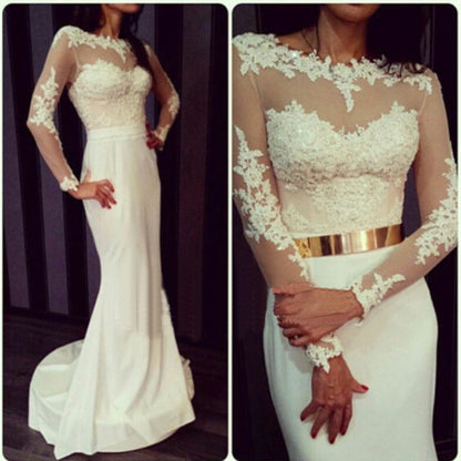 White prom Dress,Long sleeves Prom Dress,Elegant prom dress,Long prom dress,evening dress,BD173