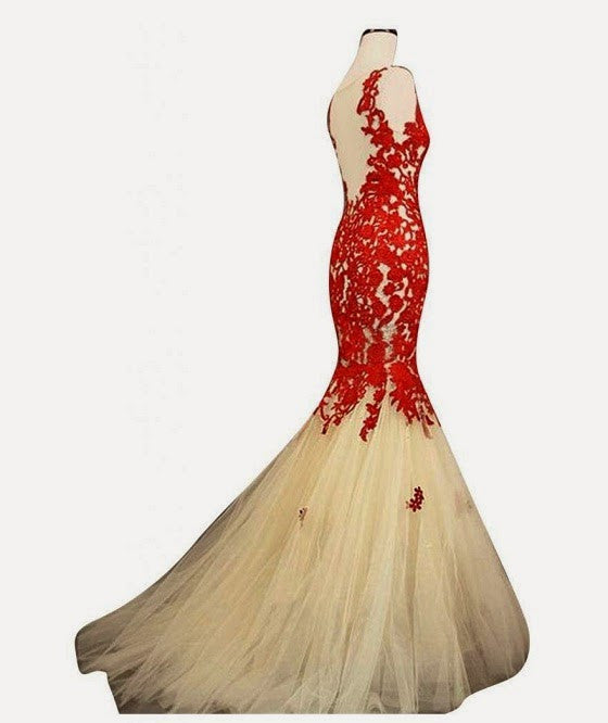 Red Lace Appliqued prom dress,Mermaid Prom Dress,Long evening dress,Formal evening Dress,BD917