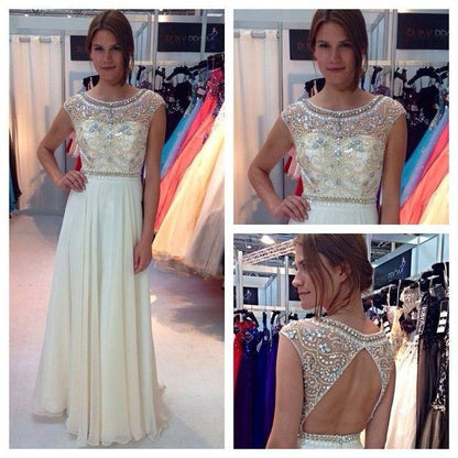 chiffon prom dress,ivory prom dress,long prom dress,beaded prom dress,charming evening gown,BD916