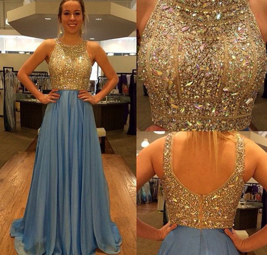 Beaded prom dress,Blue prom dress,Chiffon prom dress,Formal Gown,charming evening dress,BD912