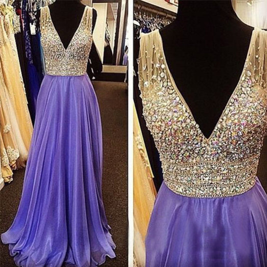 Evening Dress,Purple Prom Dress,V neck prom dress,Charming prom dress,Long prom dress,BD171