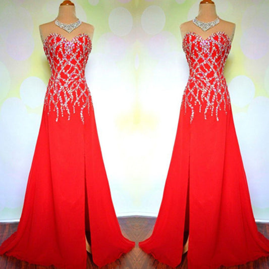 red prom Dress,charming Prom Dress,side slit prom dress,Long prom dress,BD1207