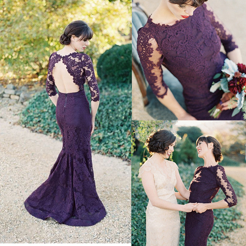 eggplant Prom Dresses,lace prom dress,long prom Dress,formal prom dress,evening dress,BD799