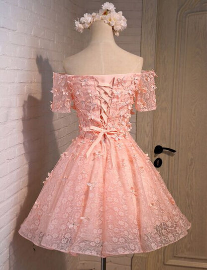 Pink prom Dress,Lovely Prom Dresses,Party dress for girls,Off shoulder prom dress,homecoming dress,BD366