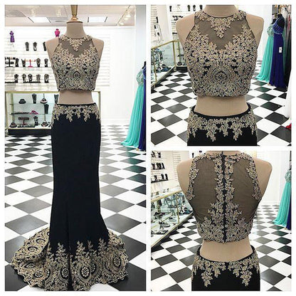 Lace Appliqued prom dress,Mermaid Prom Dress,Two Pieces Evening Dress,long evening dress,BD910