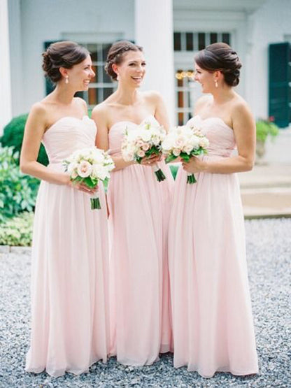 light pink bridesmaid dress,long bridesmaid dress,chiffon bridesmaid dress,sweetheart bridesmaid dresses,BD827