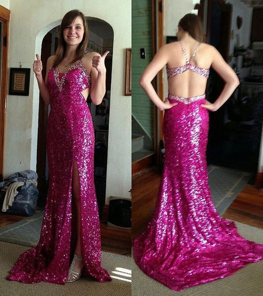 hot pink prom Dress,sequin Prom Dress,sparkle prom dress,long prom dress,party dress,BD1414