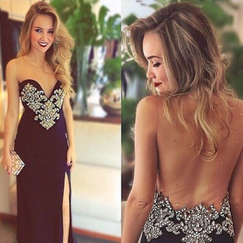 black prom Dress,charming Prom Dresses,Evening Dress,long prom dress,see through back dress,BD1653