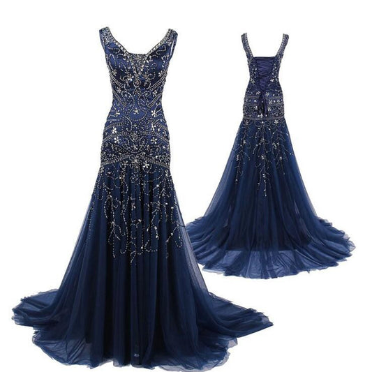 navy blue prom Dress,rhinestone Prom Dresses,long prom dress,charming prom dress,BD1666