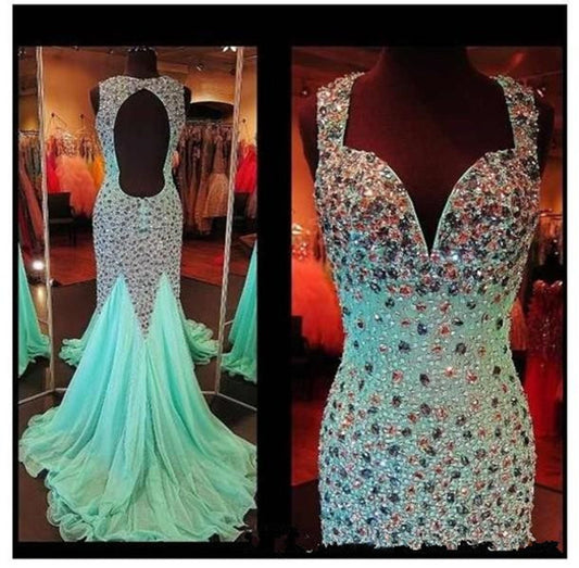 mint prom Dress,rhinestone Prom Dresses,long prom dress,backless prom dress,party dress,BD1660