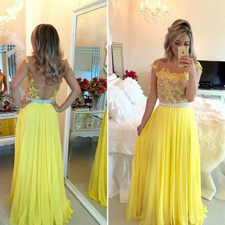 yellow prom Dress,lace Prom Dresses,long prom dress,evening dress,charming prom dress,BD1671