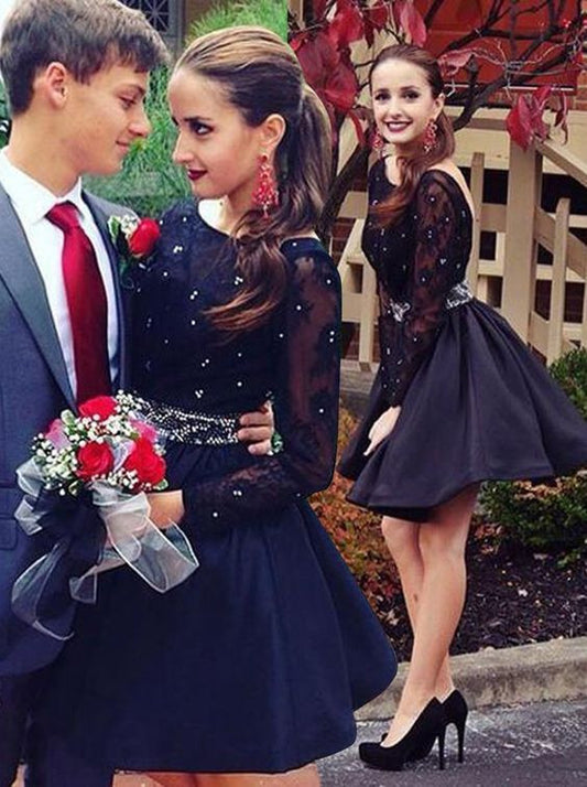 little black dress,short Prom Dress,long sleeves prom dress,party dress for teens,mini evening dress,BD2708