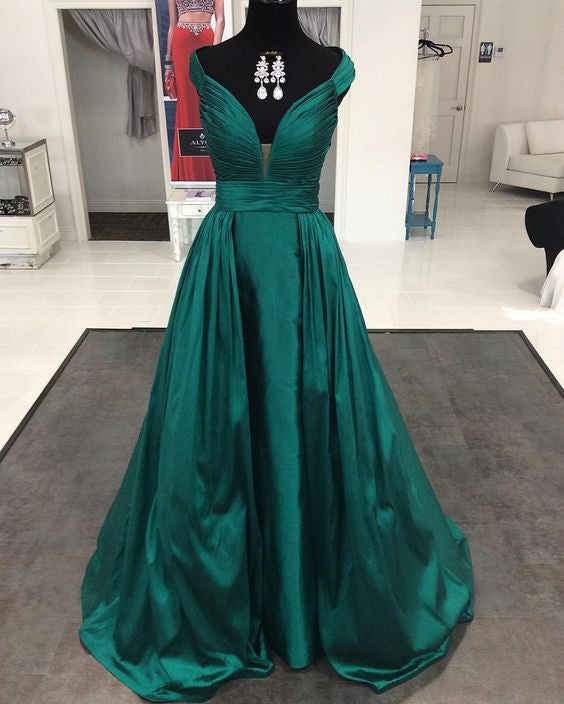 green Prom Dresses,long prom dress,v-neck prom Dress,cheap prom dress,A-line evening gown,BD2426