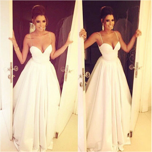 long Evening Dress,white Prom Dress,A-line prom dress,spaghetti prom dress,BD2705