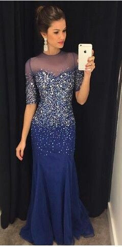 royal blue Prom Dresses,long prom dress,beaded prom Dress,charming prom dress,formal evening gown,BD2428