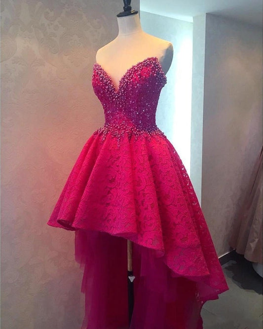 hot pink prom dress,hi-lo prom dress,unique prom dress,new arrive homecoming dress,graduation dress,BD2625